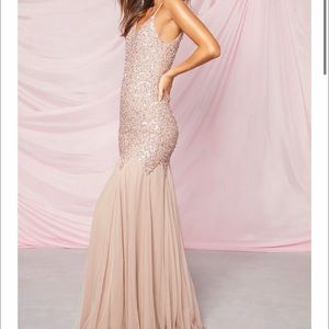 Bridesmaid Hand Embellished Godet Mesh Maxi Dress